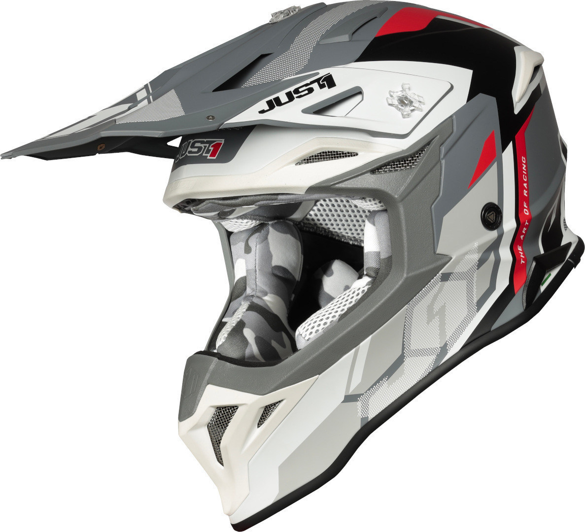 Just1 J39 Reactor Motocross Helmet, grey-white-red, Size S, grey-white-red, Size S