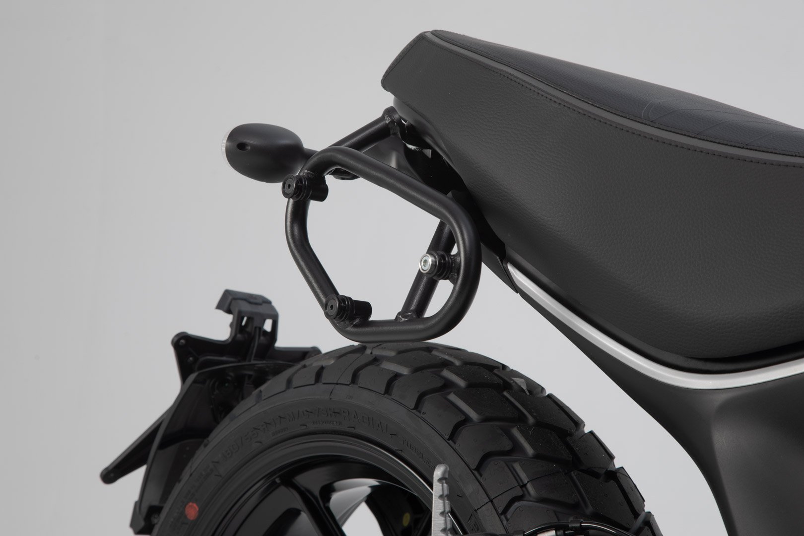 Side view of SW-Motech Legend Gear side bag system LC Black edition - Ducati Scrambler models (18-).