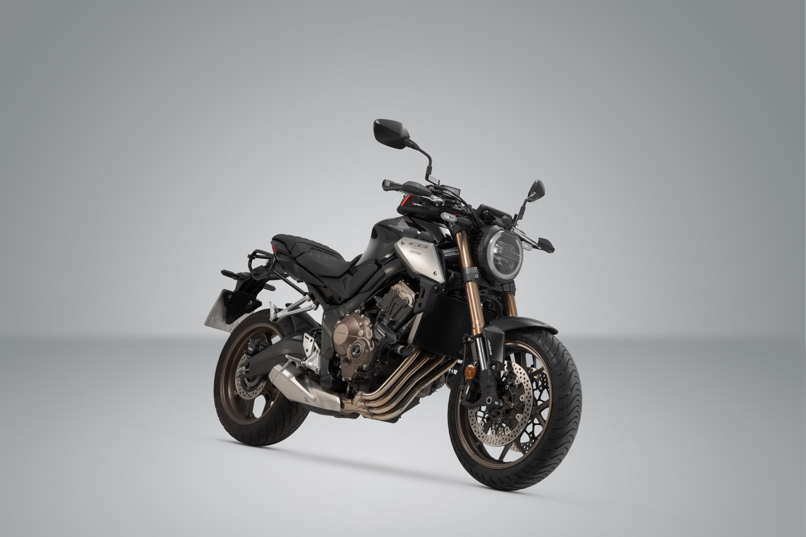Side view of SW-Motech SLC side carrier left - Honda CBR650R (18-20) / CB650R (18-20).