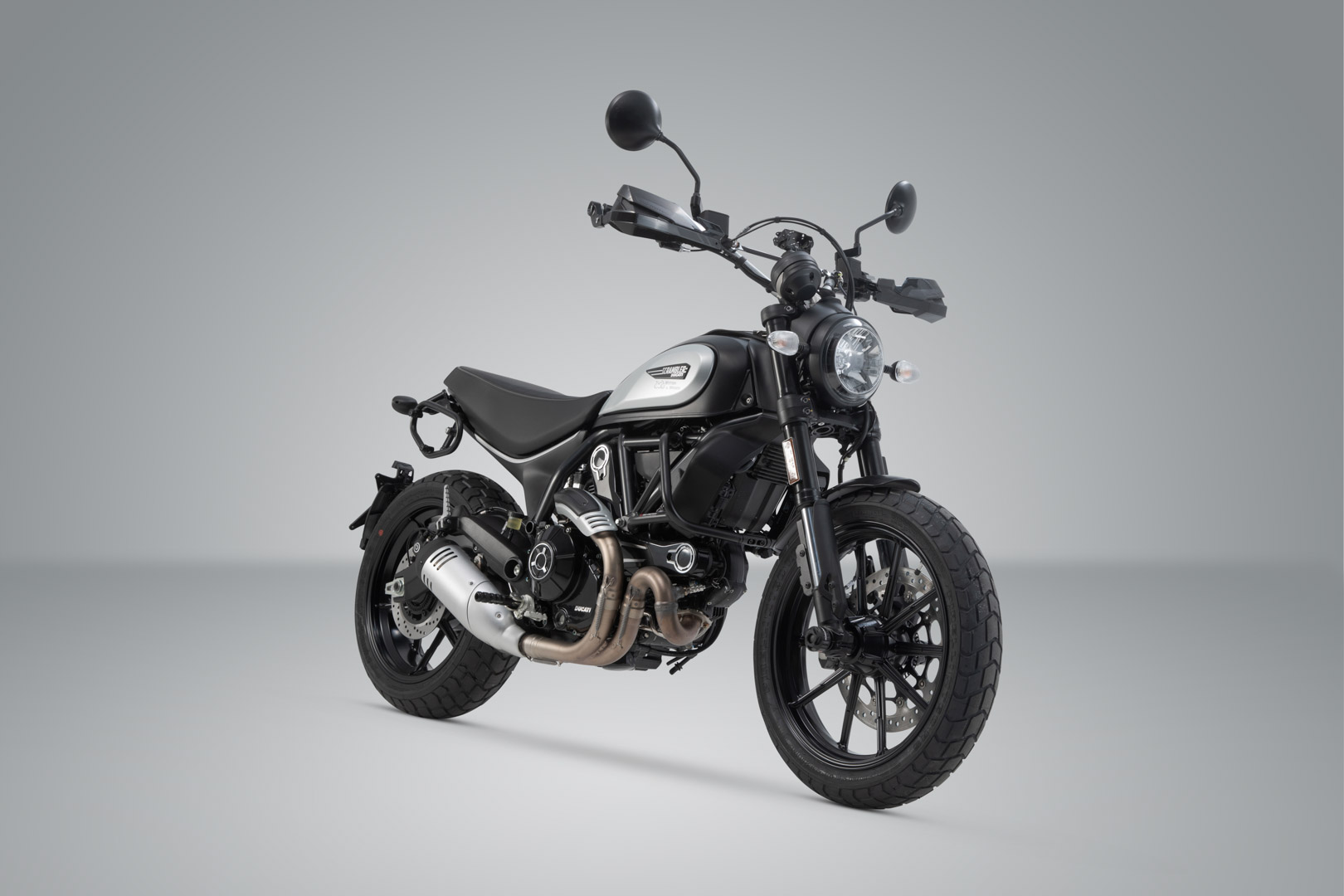 Side view of SW-Motech SLC side carrier left - Ducati Scrambler models (18-).