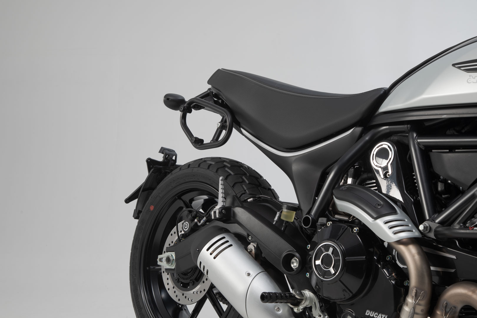 Side view of SW-Motech SLC side carrier right - Ducati Scrambler models (18-).