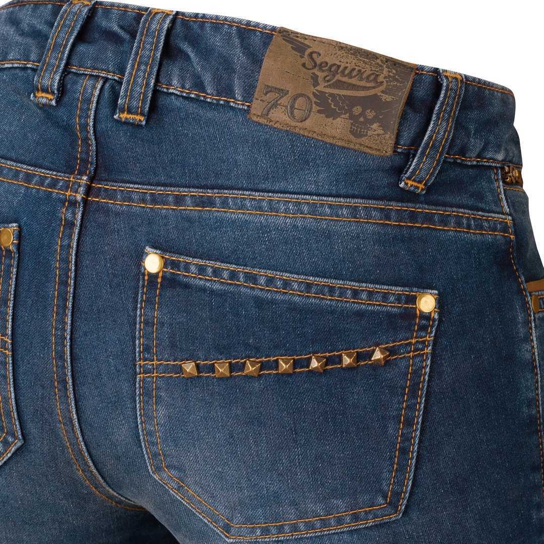 Side view of Segura Hopper Ladies Motorcycle Jeans, blue, Size 36 for Women