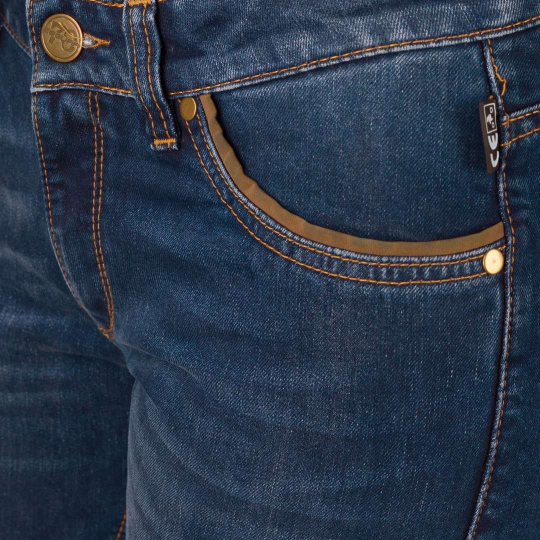 Side view of Segura Hopper Ladies Motorcycle Jeans, blue, Size 36 for Women
