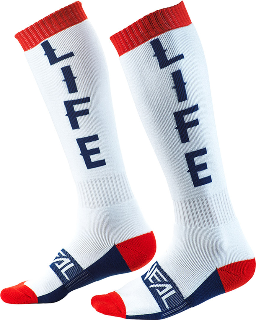 Oneal Pro Moto Life Motocross Socks, white-red-blue, white-red-blue