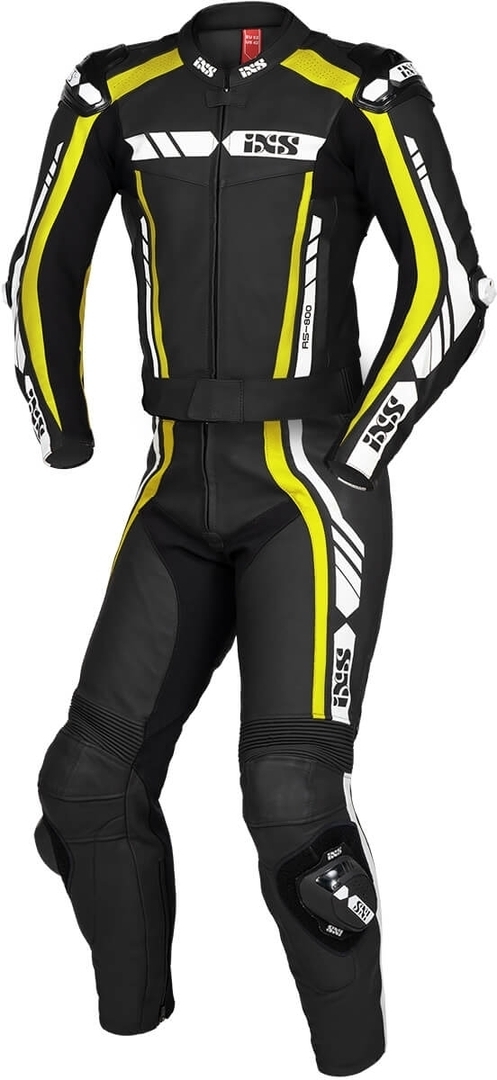 IXS Sport RS-800 1.0 Two Piece Motorcycle Leather Suit, black-white-yellow, Size 48, black-white-yellow, Size 48