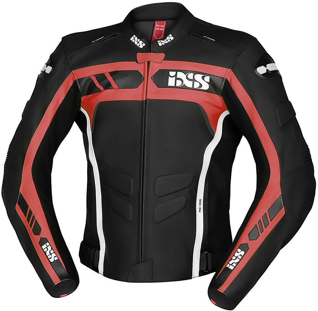 IXS Sport RS-600 1.0 Motorcycle Leather Jacket, black-white-red, Size 48, black-white-red, Size 48