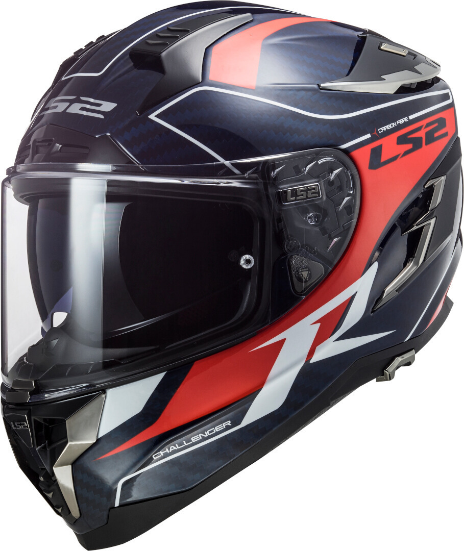 LS2 FF327 Challenger Grid Carbon Helmet, red-blue, Size 2XS, red-blue, Size 2XS