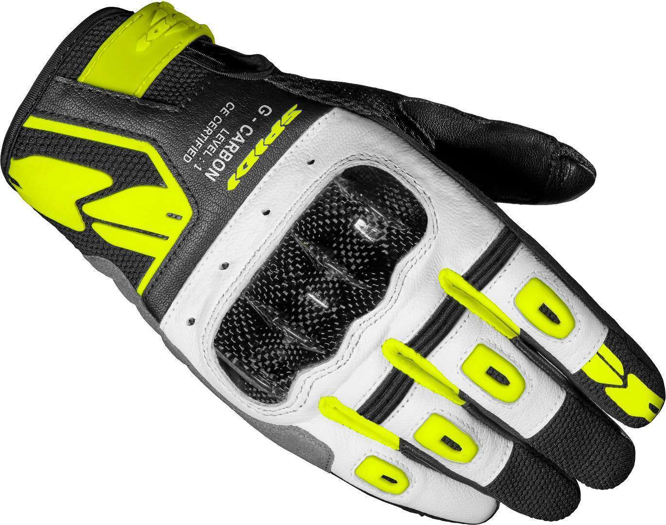 Spidi G-Carbon Ladies Motorcycle Gloves, black-white-yellow, Size XS for Women, black-white-yellow, Size XS for Women