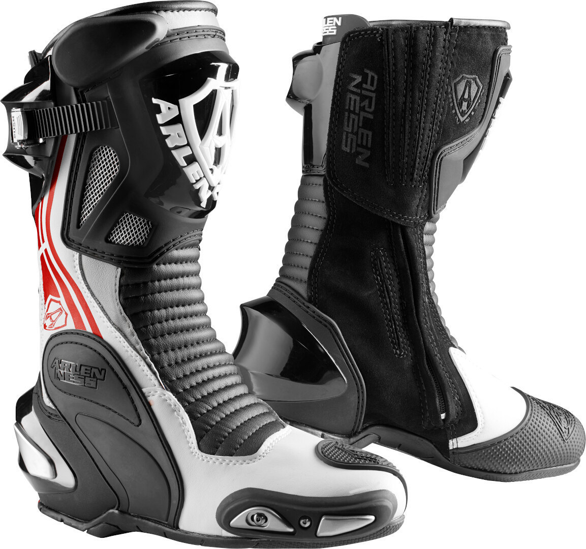Arlen Ness Pro Shift 2 Motorradstiefel, schwarz-weiss-rot, Größe 42, schwarz-weiss-rot, Größe 42