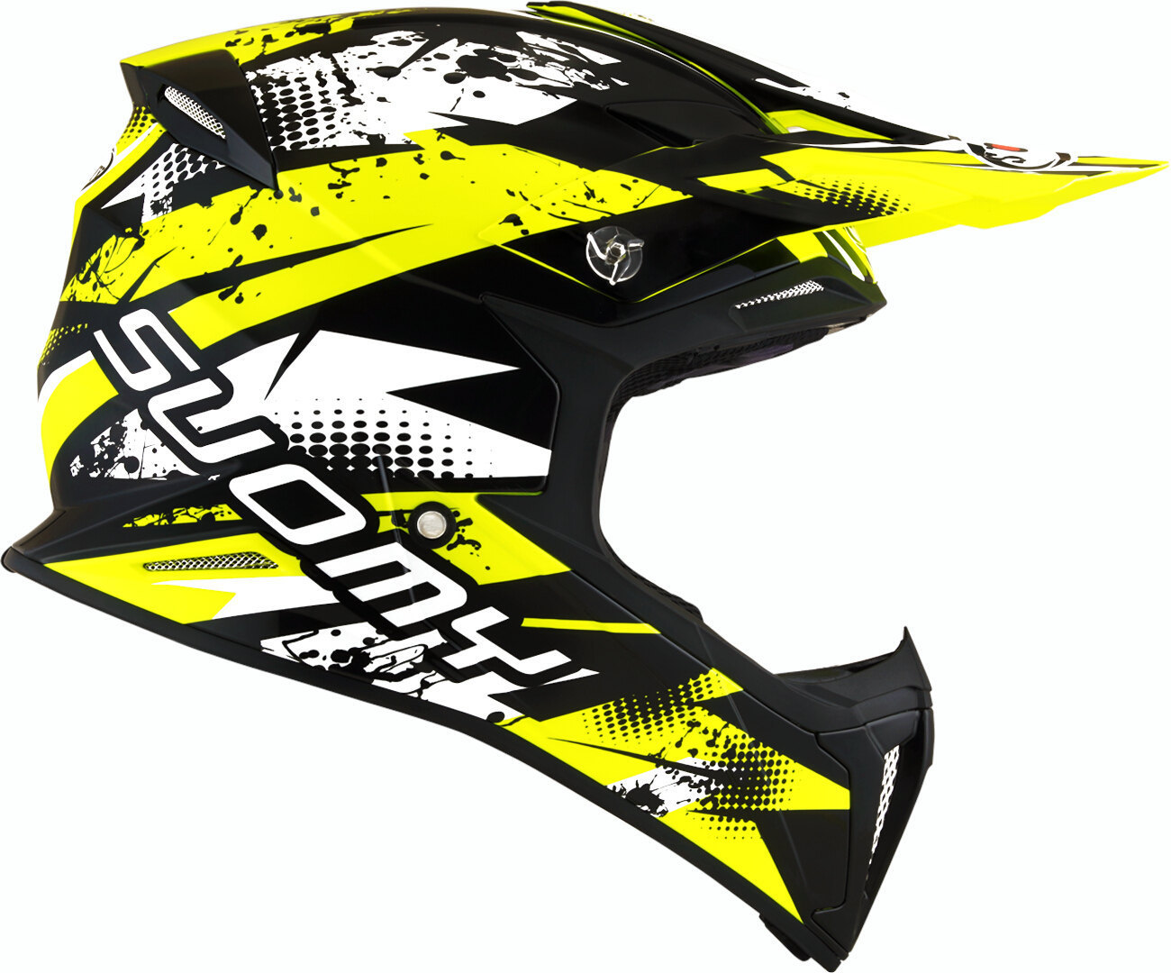 Side view of Suomy X-Wing Gap Motocross Helmet, black-white-yellow, Size XL for Men