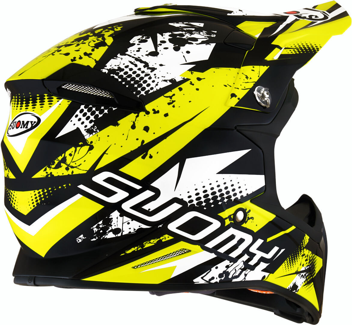 Side view of Suomy X-Wing Gap Motocross Helmet, black-white-yellow, Size XL for Men