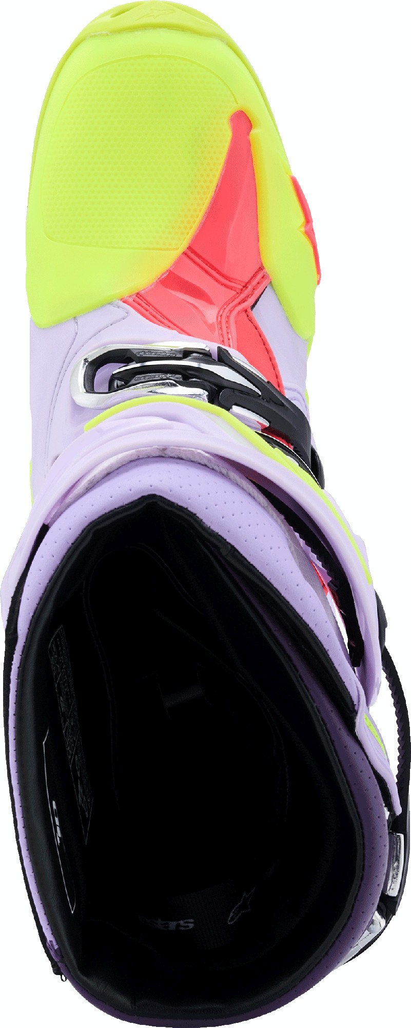 Side view of Alpinestars Tech 10 Supervented Motocross Boots, pink-purple-yellow, Size 42 for Men