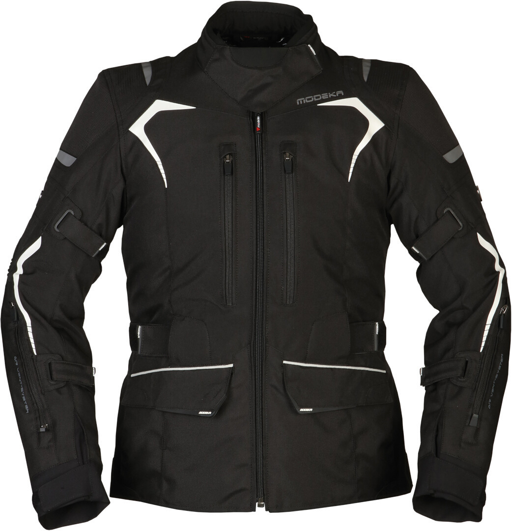 Modeka Elaya Ladies Motorcycle Textile Jacket, black-white, Size 38 for Women, black-white, Size 38 for Women