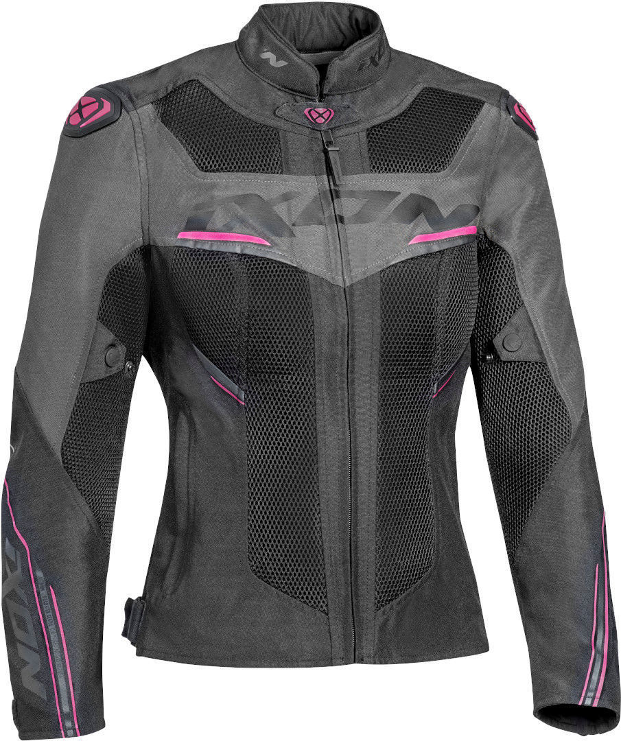 Ixon Draco Ladies Motorcycle Textile Jacket, black-grey-pink, Size 2XL for Women, black-grey-pink, Size 2XL for Women