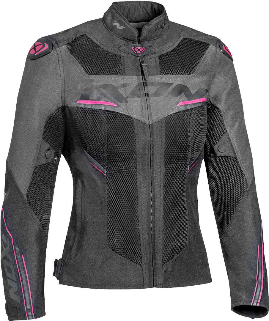 Ixon Draco Ladies Motorcycle Textile Jacket, black-grey-pink, Size L for Women, black-grey-pink, Size L for Women