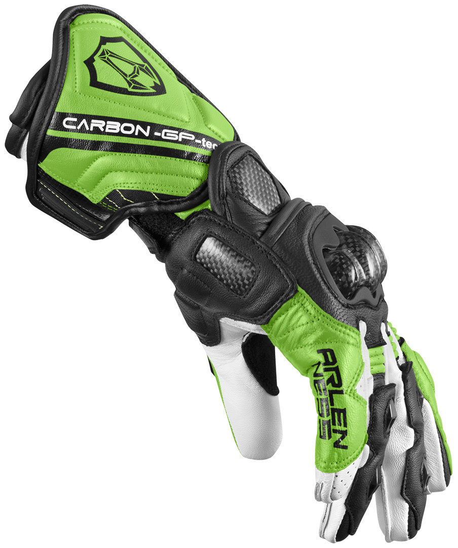 Side view of Arlen Ness RG-X Motorcycle Gloves, black-white-green, Size S for Men