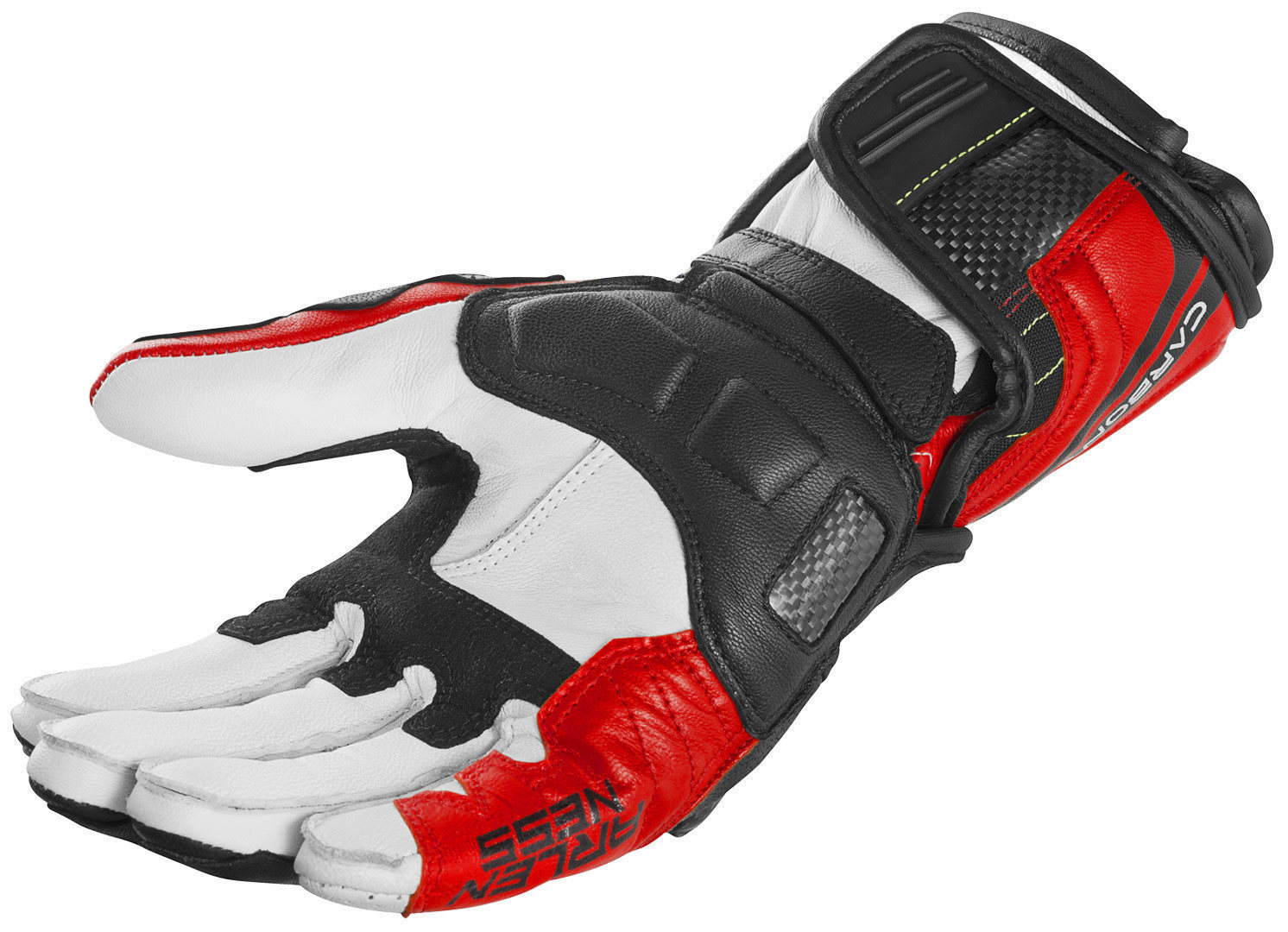 Side view of Arlen Ness RG-X Motorcycle Gloves, black-white-red, Size S for Men