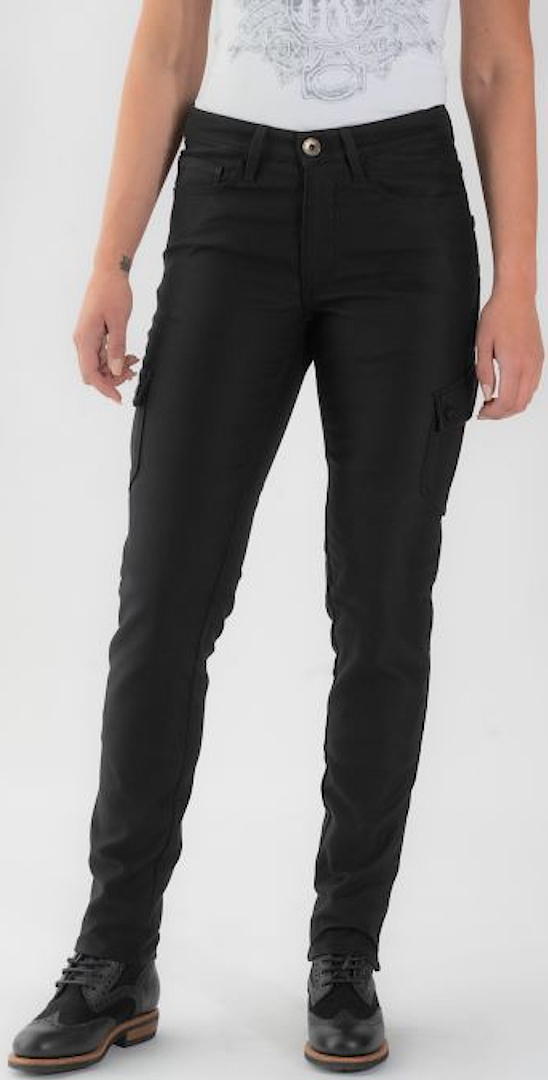 Side view of Rokker Black Jack Slim Motorcycle Textile Pants, Size 38 for Men