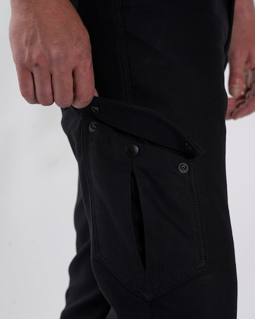 Side view of Rokker Black Jack Slim Motorcycle Textile Pants, Size 38 for Men