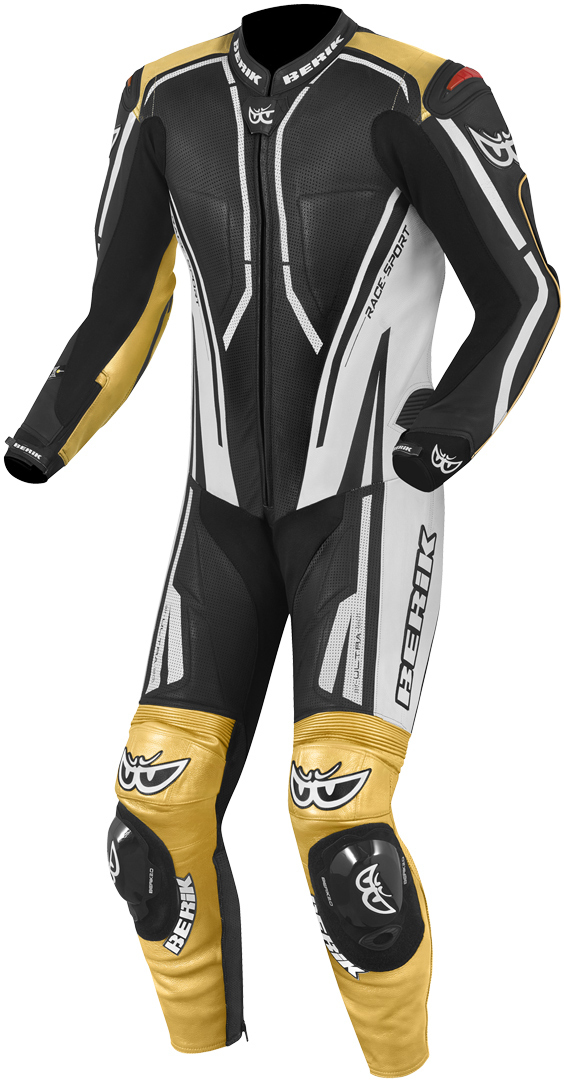 Berik Adria-X 1-Teiler Motorrad Lederkombi, schwarz-weiss-gold, Größe 52, schwarz-weiss-gold, Größe 52
