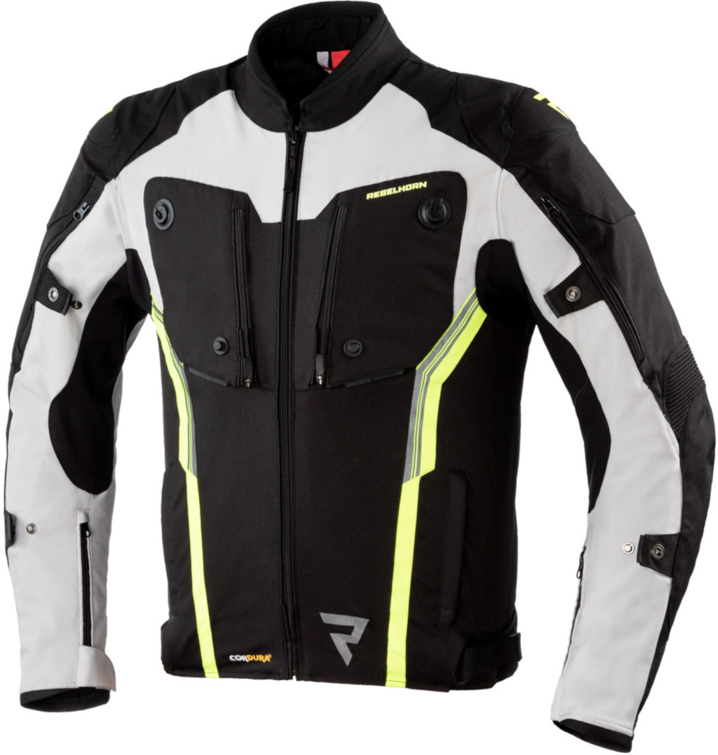 Rebelhorn Borg Veste textile de moto, noir-blanc-jaune, taille XS pour Hommes