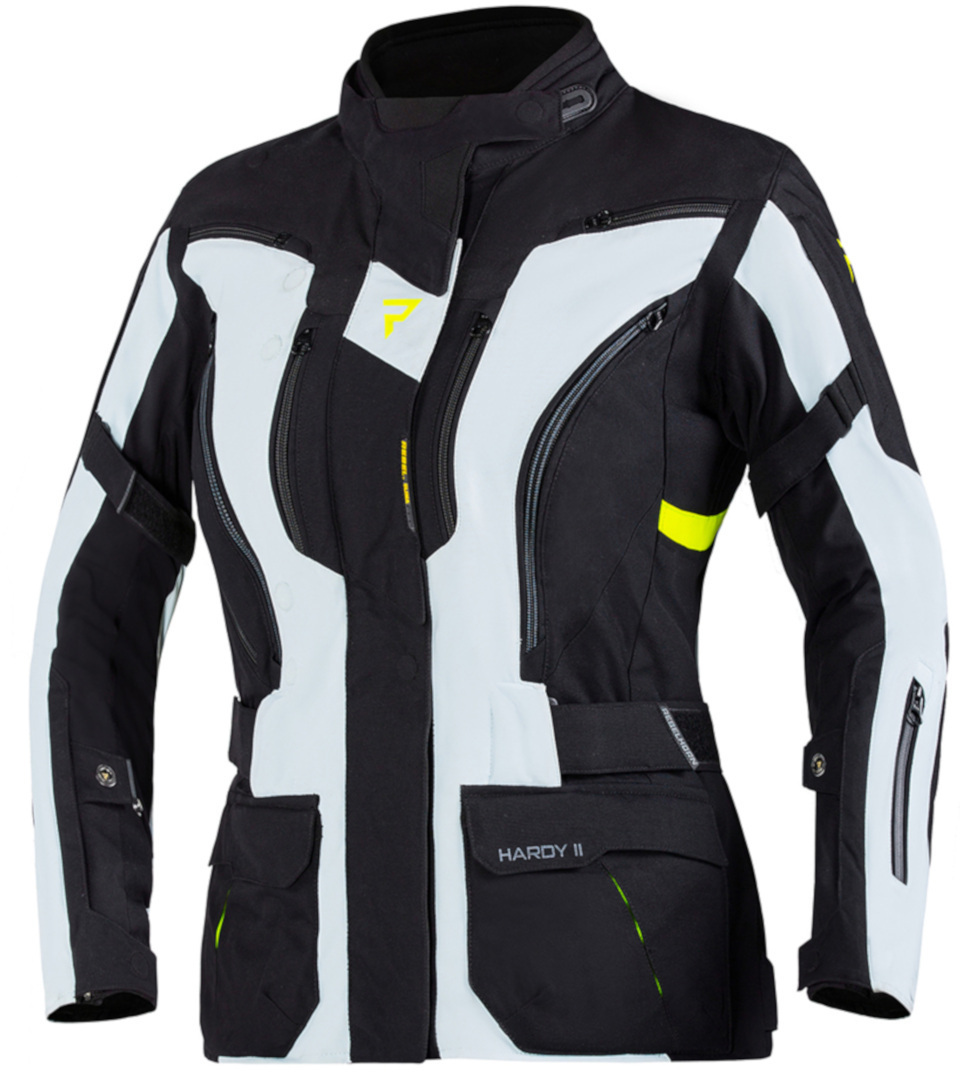 Rebelhorn Hardy II Veste textile de moto dames, noir-blanc-jaune, taille XS pour Femmes