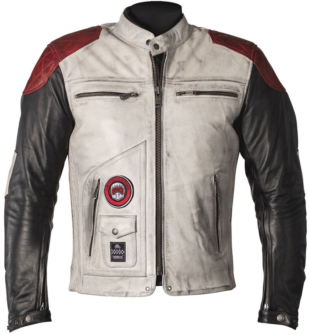 Helstons Tracker Motorcycle Leather Jacket, black-white-red, Size S, black-white-red, Size S