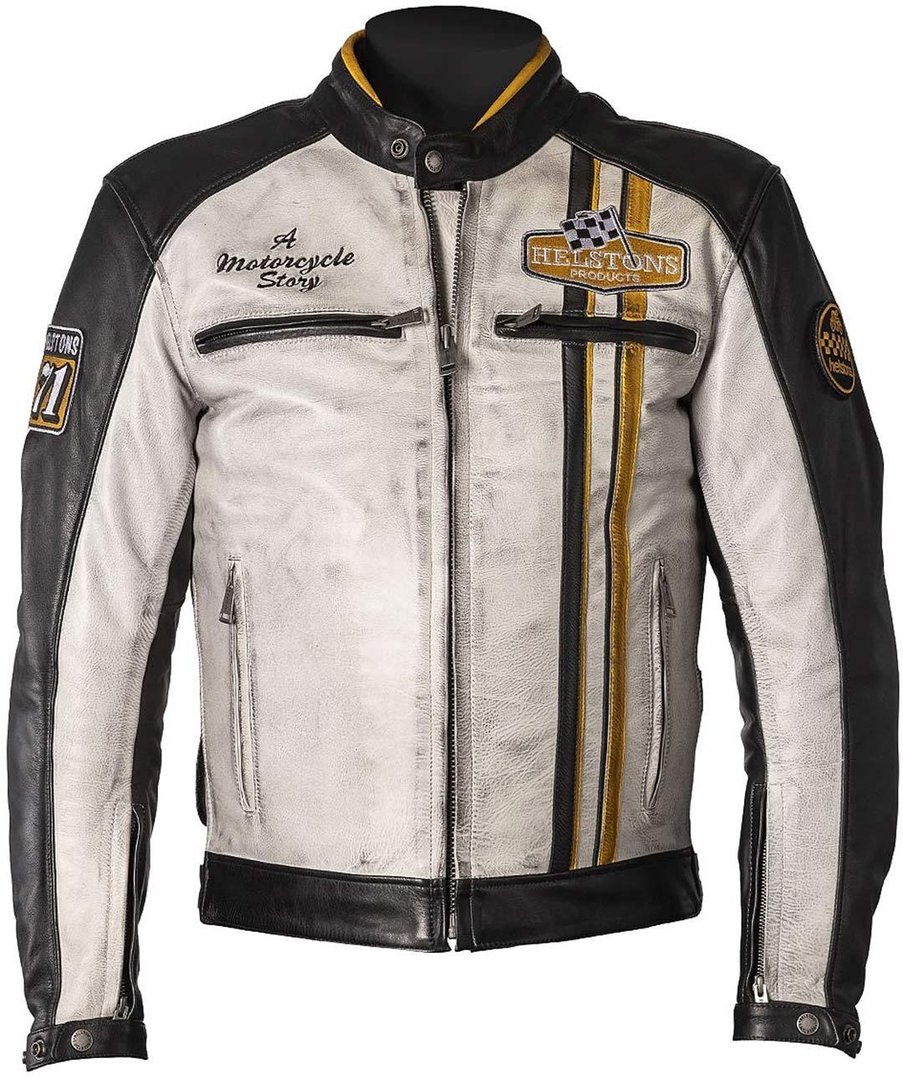 Image of Helstons Indy Giacca in pelle motociclistica, nero-bianco-giallo, dimensione 4XL