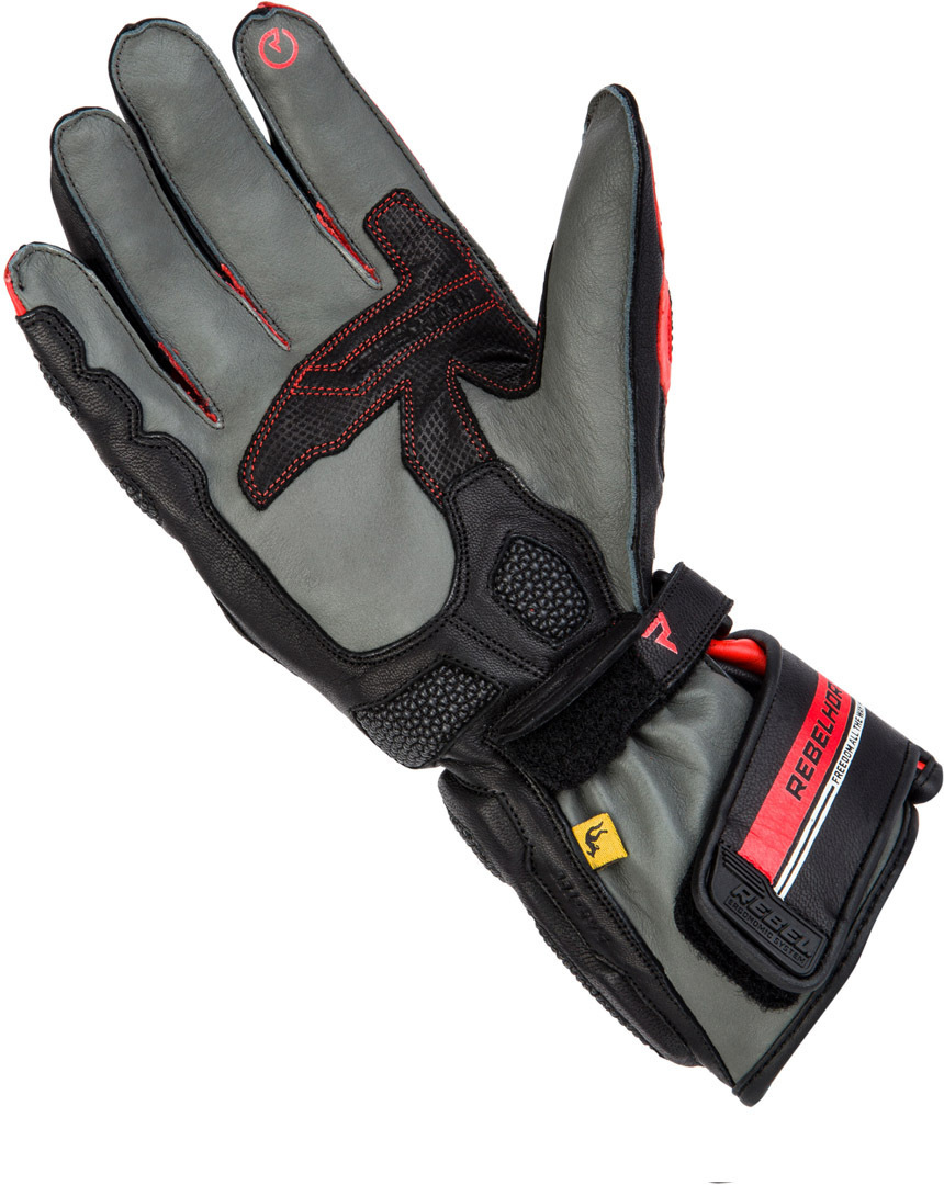 Side view of Rebelhorn ST II Long Motorcycle Gloves, black-grey-red, Size 4XL