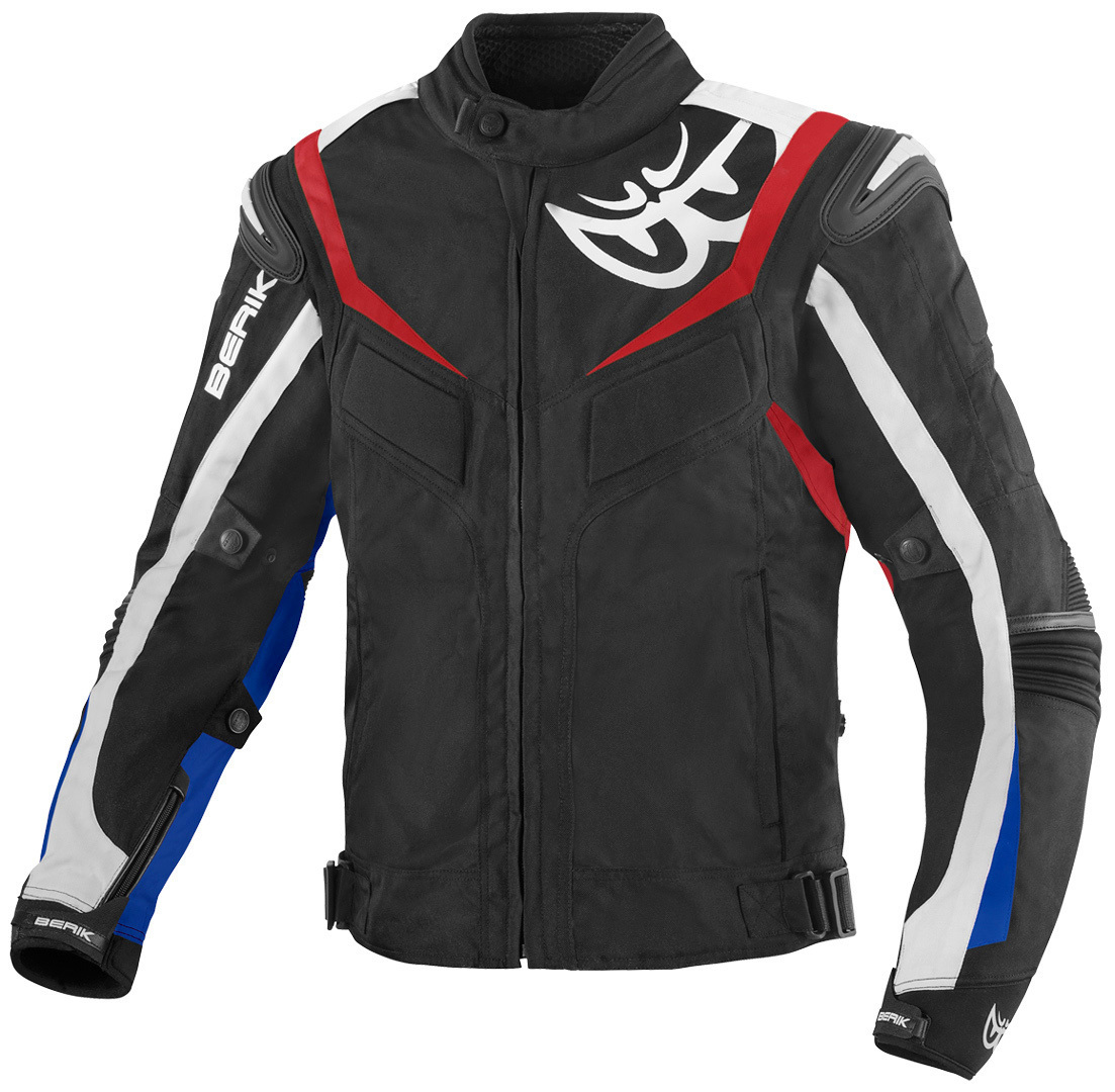 Berik Endurance Veste textile de moto imperméable à l’eau, noir-blanc-rouge-bleu, taille 50 pour Hommes