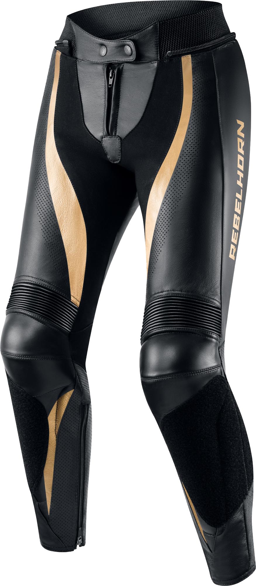 Rebelhorn Rebel Pantalon en cuir de moto dames, noir-or, taille 38 pour Femmes