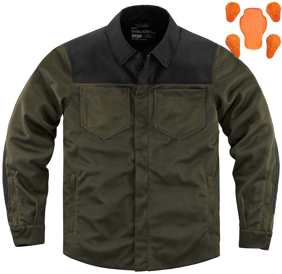 Icon Upstate Motorcycle Shirt, green, Size S, green, Size S
