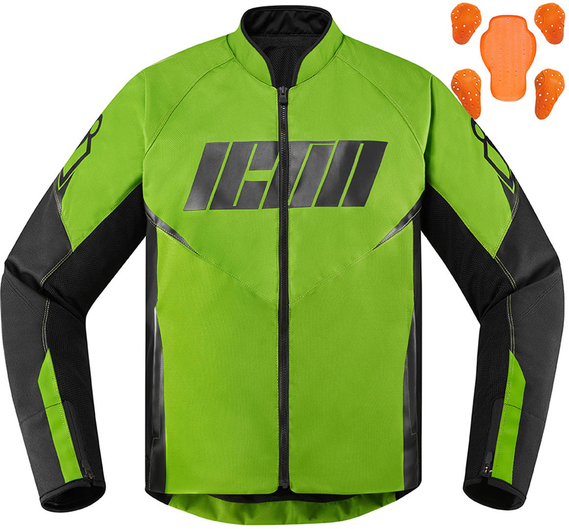 Icon Hooligan Motorcycle Textile Jacket, black-green, Size 4XL, black-green, Size 4XL