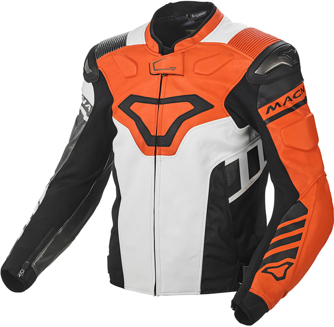 Macna Tracktix Motorcycle Leather Jacket, black-white-orange, Size 52, black-white-orange, Size 52