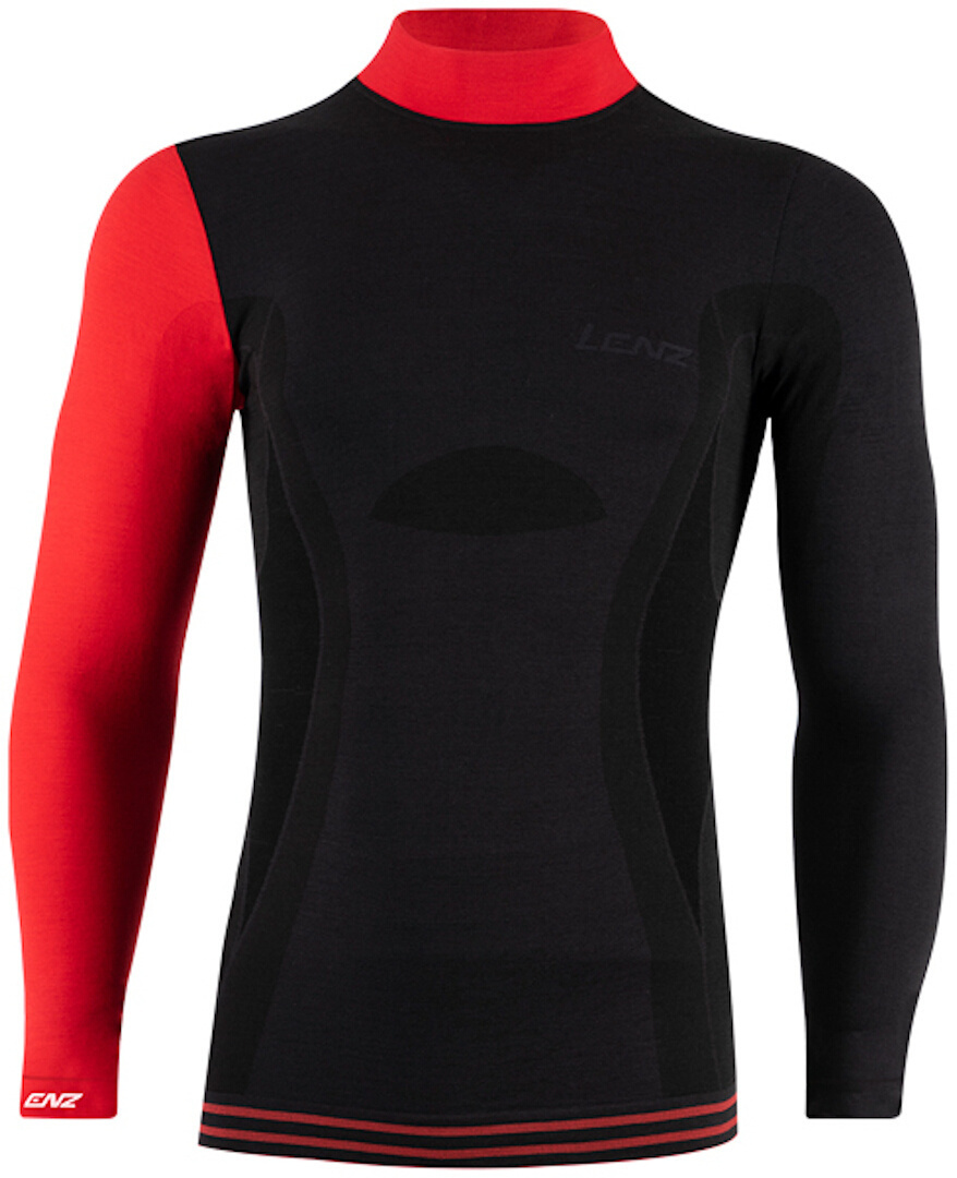Lenz 6.0 Merino Turtle Neck Chemise Longsleeve, noir-rouge, taille L pour Hommes