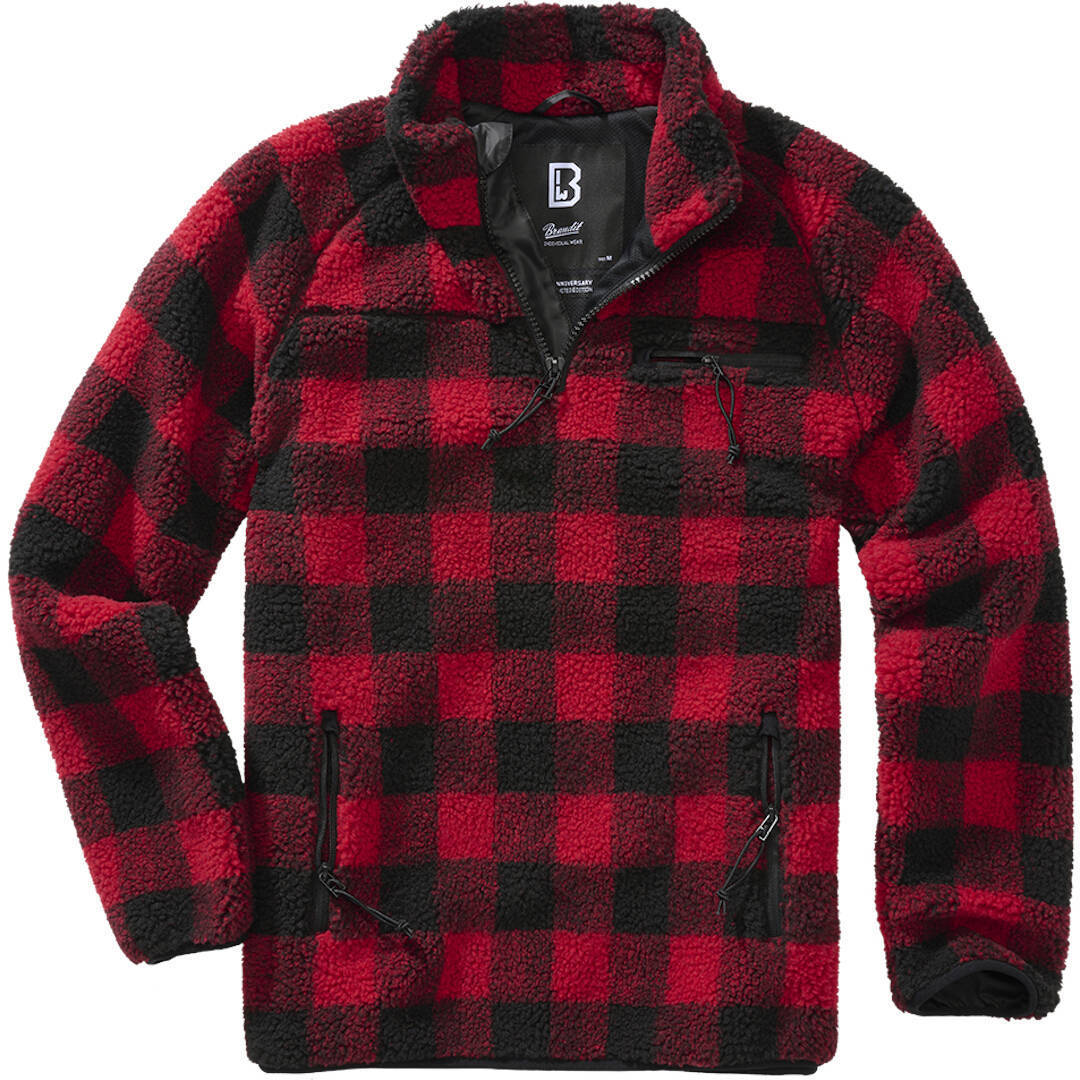 Brandit Teddyfleece Pullover, black-red, Size S, black-red, Size S