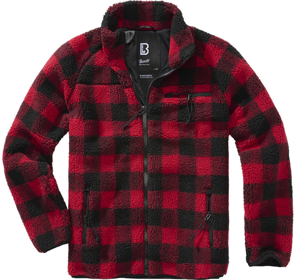 Brandit Teddyfleece Jacket, black-red, Size S, black-red, Size S