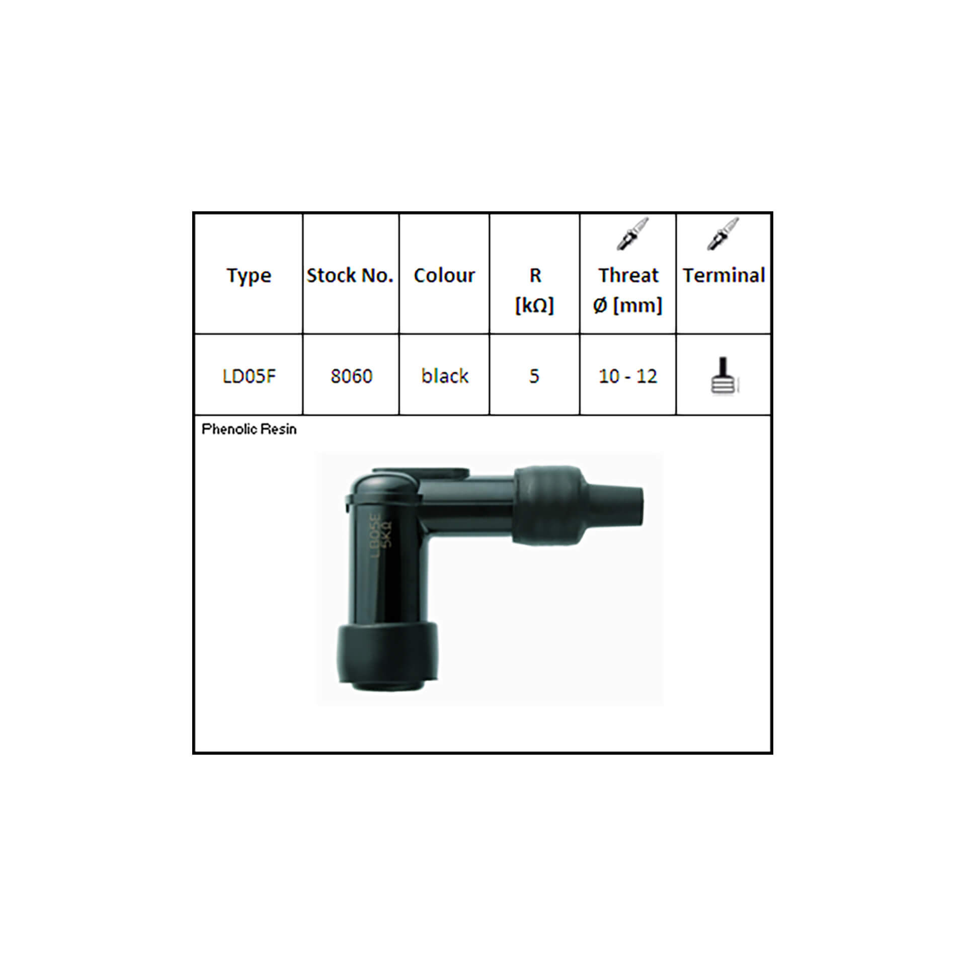 Image of Connettore a spina NGK LD-05 F, per candela da 12 mm, 90?