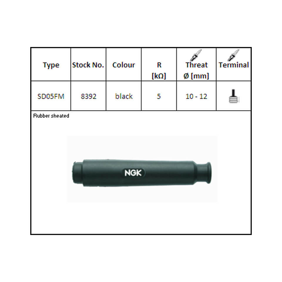 NGK Conector de enchufe SD-05 FM, negro largo recto