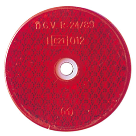 Reflector, red, D. 60 mm, with hole, E-approved, red