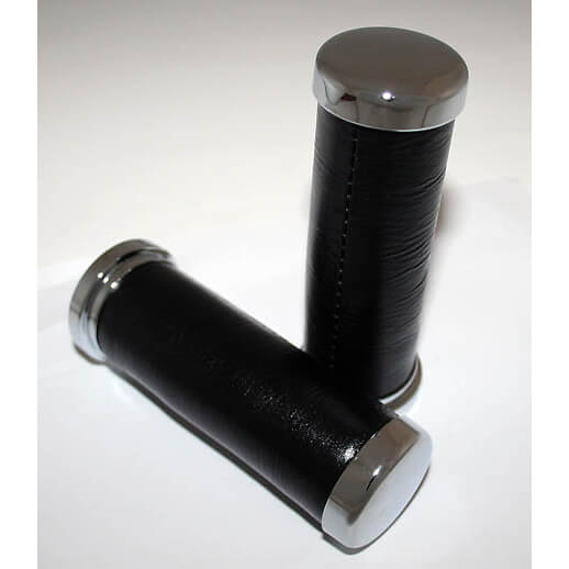 Handlebar grips chrome/leather, silver, silver