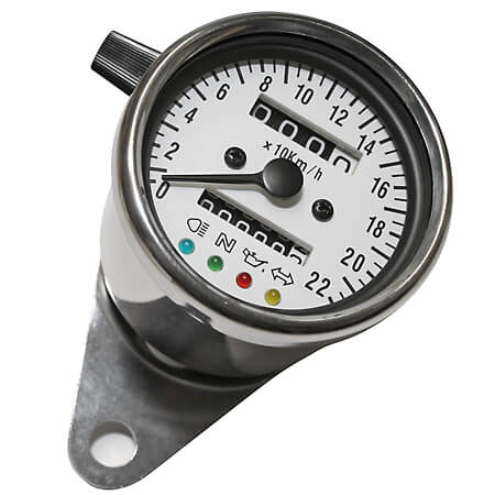Stainless steel speedo, 1000 RPM, Ø 60 mm, dial white, blue illuminating, silver, silver