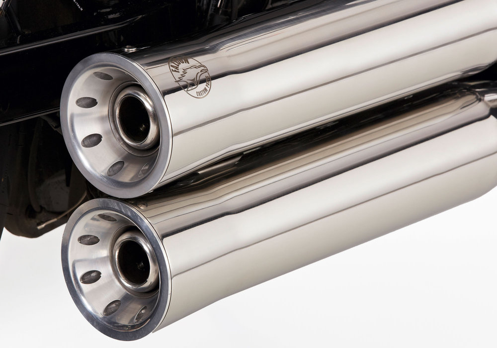 FALCON Double Groove komplett avgassystem högblank polerat rostfritt stål silver