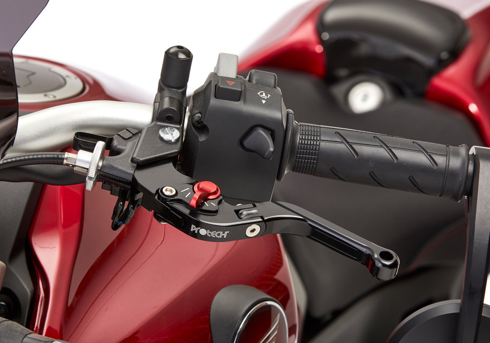 PROTECH 6061-T6-Aluminium sort anodiseret / justeringsanordning rød sort/rød - bedste priser ▷ FC-Moto
