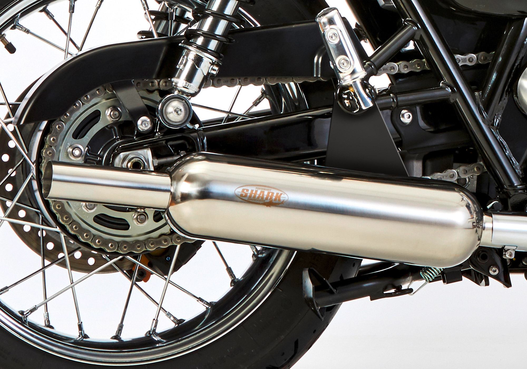 SHARK EXHAUST Retro Classic high gloss polished stainless steel silver, silver