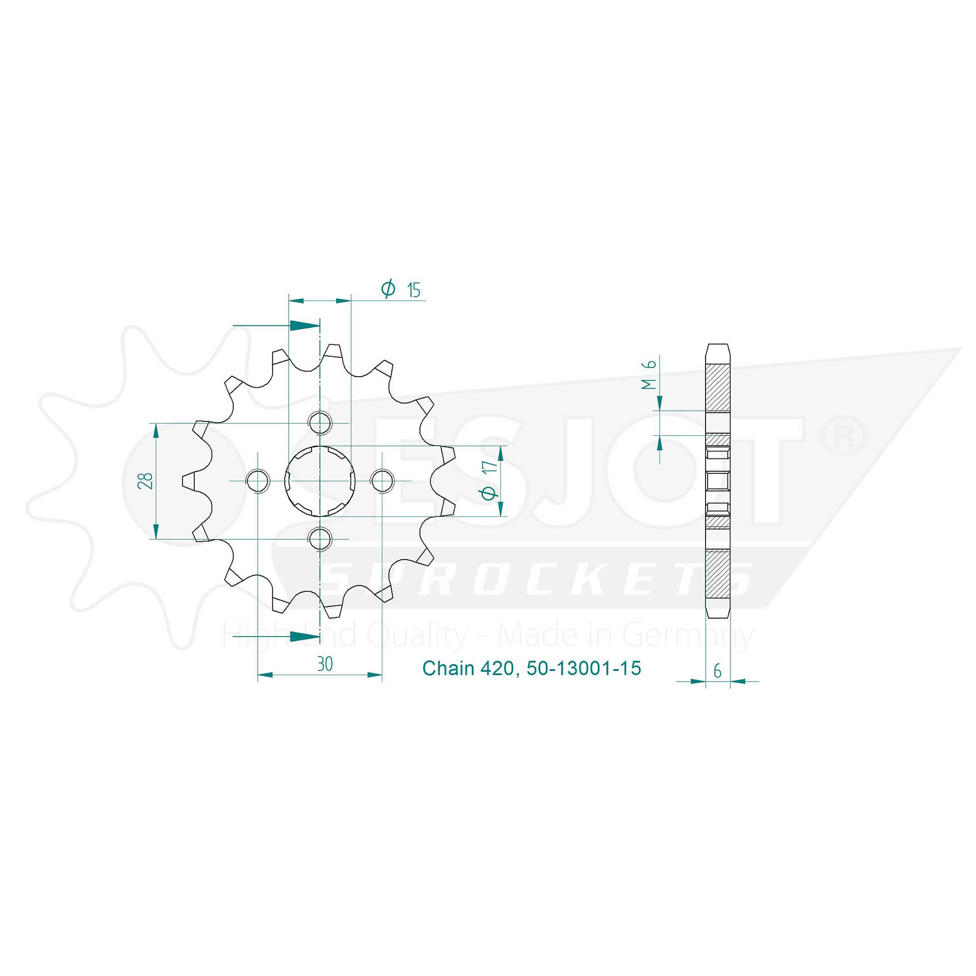 ESJOT Chain pinion, 15 teeth, 420 pitch (1/2x1/4)
