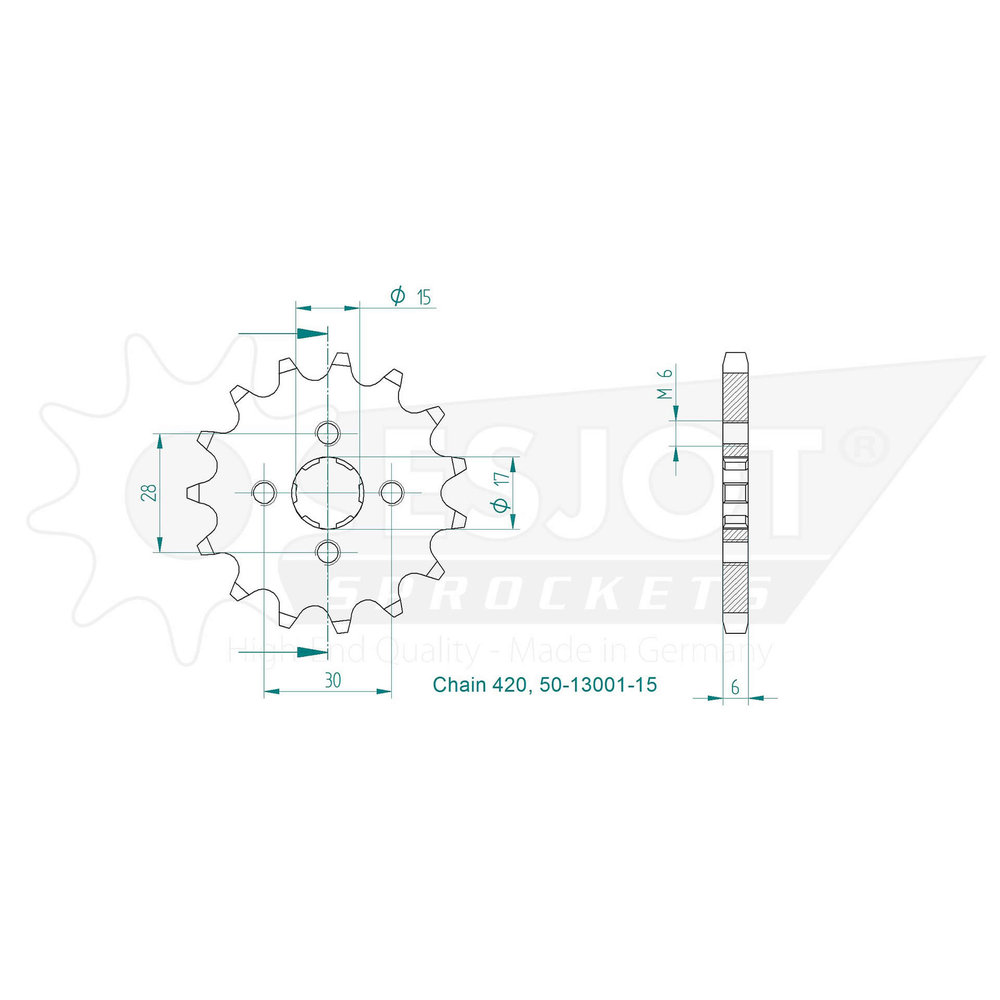 ESJOT Kettingpinion, 15 tanden, 420 toonhoogte (1/2x1/4)