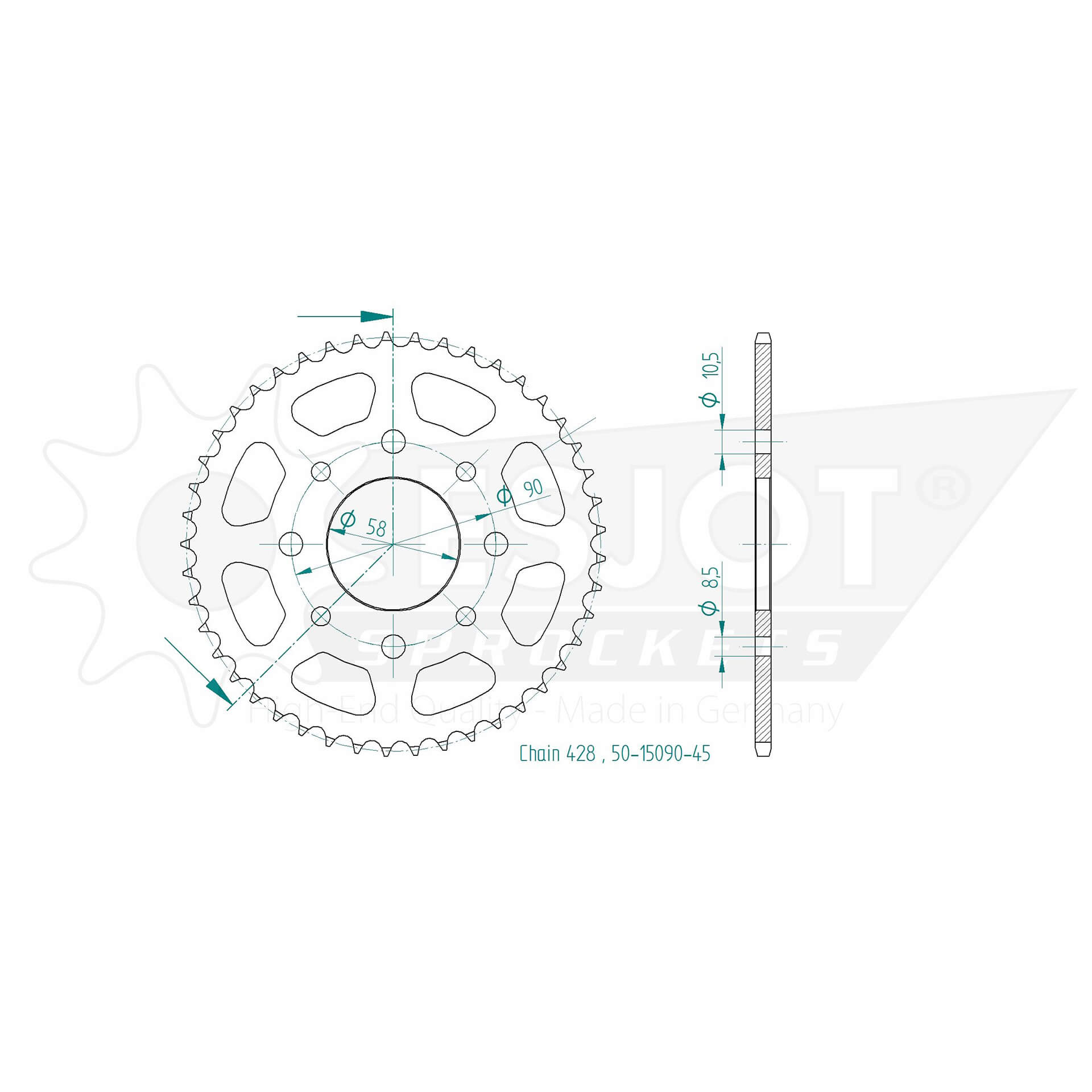 ESJOT Chain wheel, 45 teeth, 428 pitch (1/2x5/16)