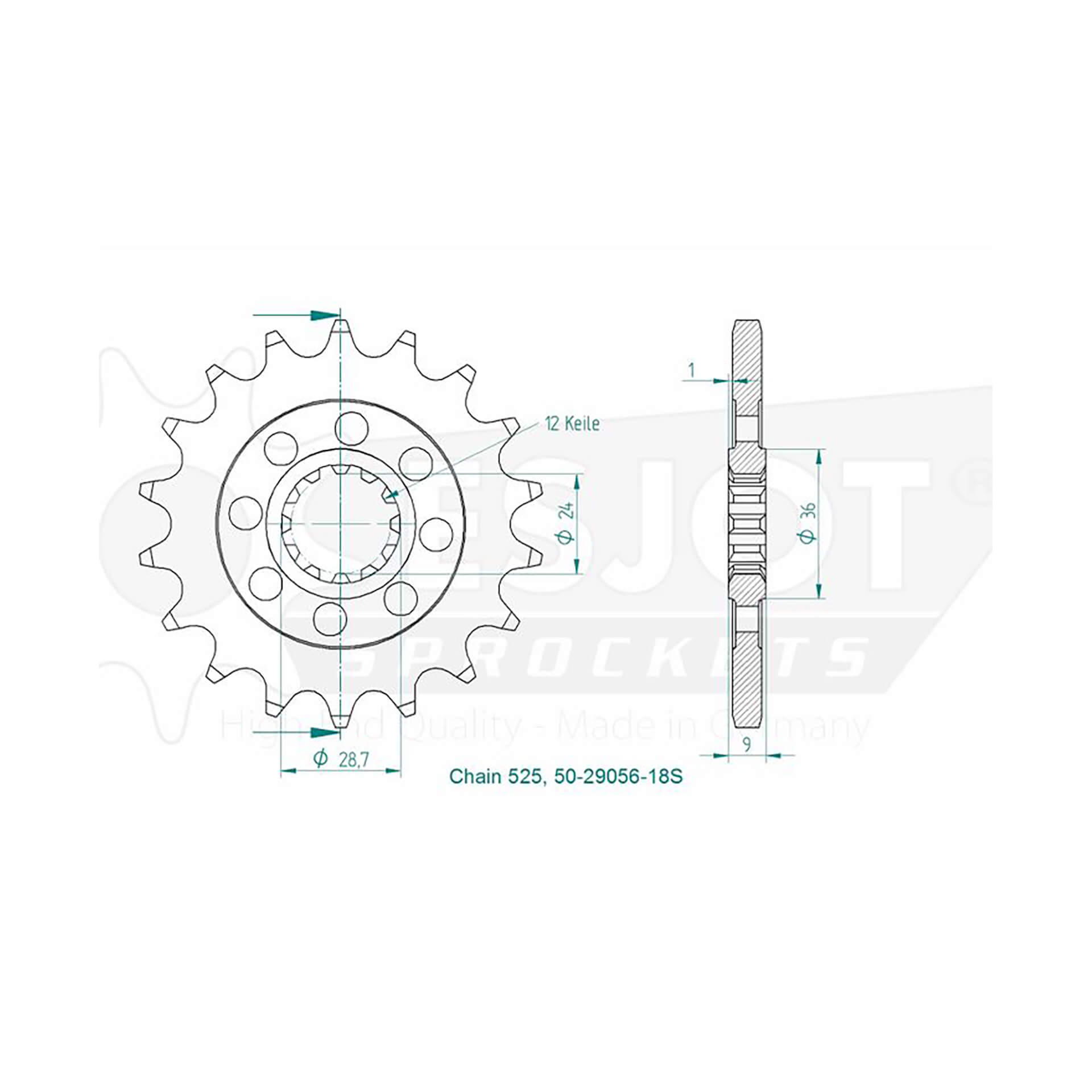 ESJOT Chain pinion Sport, 18 teeth, 525 pitch (5/8x5/16)