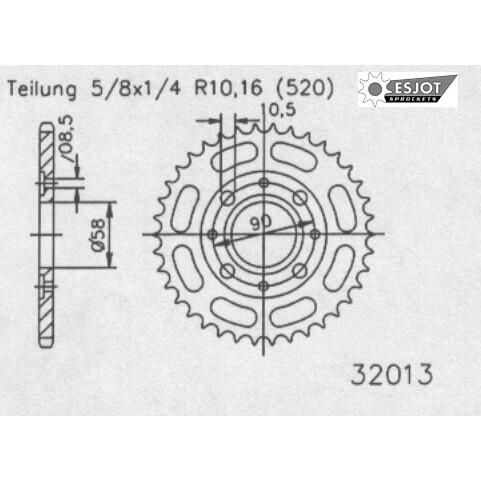 ESJOT Tandhjul, 45 tænder